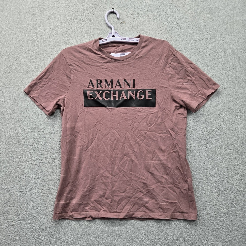 Armani Exchange Men Shirt M Mauve Graphic Logo Spellout Short Sleeve Regular Fit